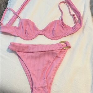 Monday Swimwear Pink Ribbed Bikini Set